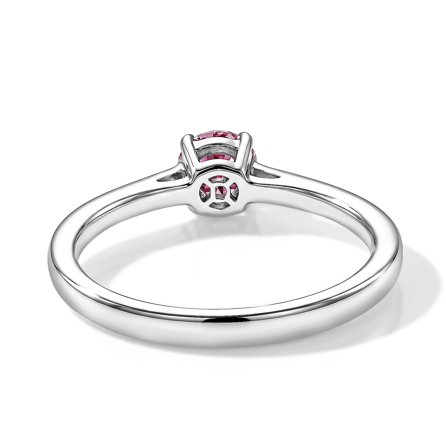 D'Joy - Pink Moissanite Solitaire Ring in Rhodium Overlay Sterling Silver