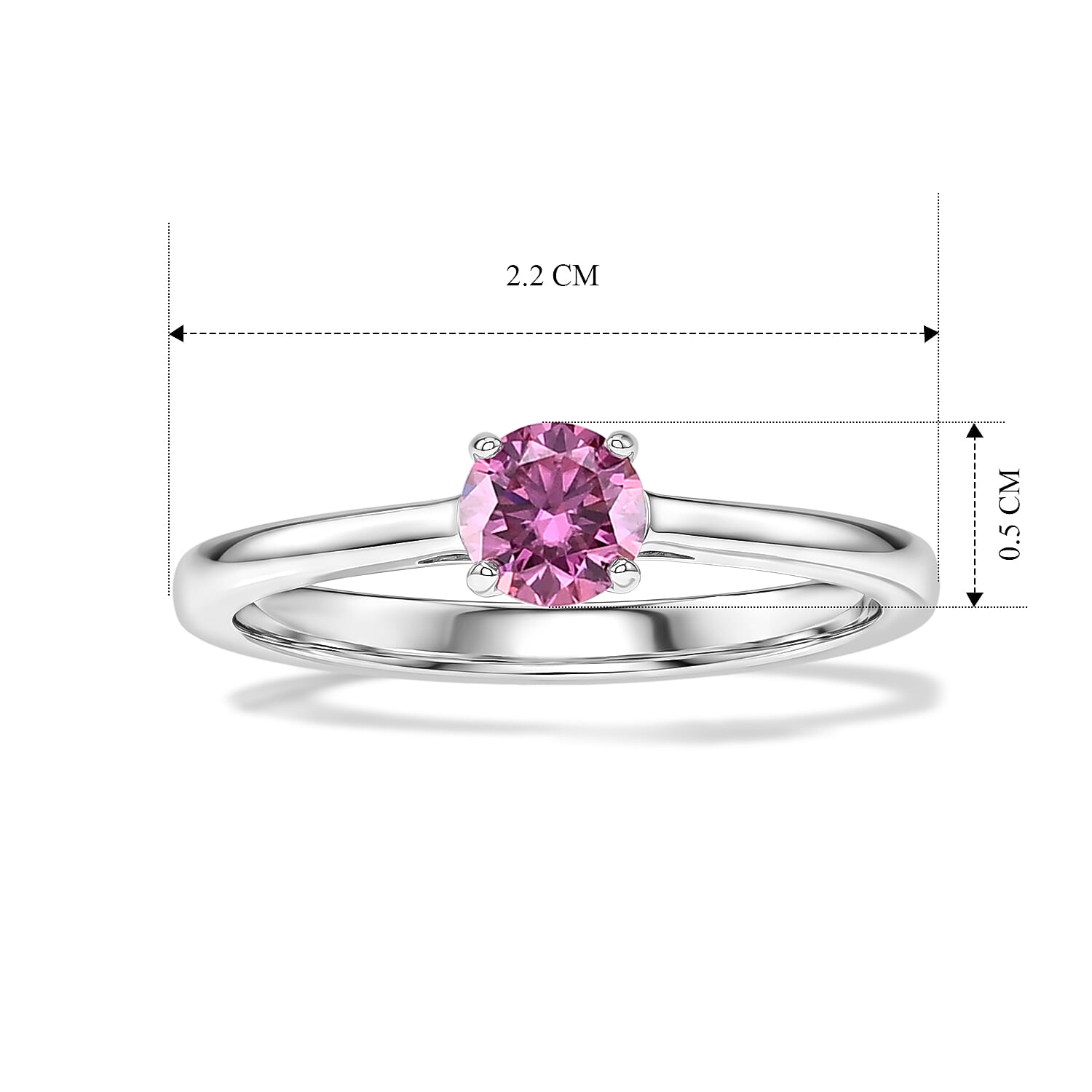 D'Joy - Pink Moissanite Solitaire Ring in Rhodium Overlay Sterling Silver