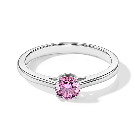 D'Joy - Pink Moissanite Solitaire Ring in Rhodium Overlay Sterling Silver