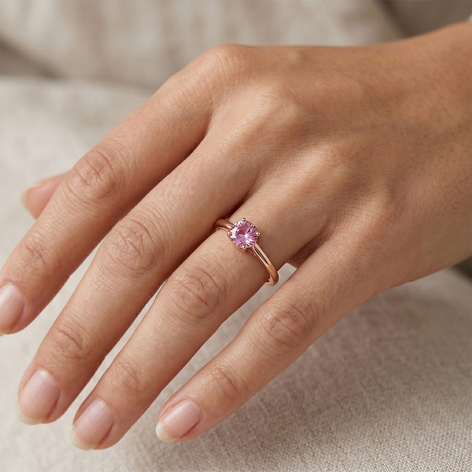 D'Joy - Pink Moissanite Solitaire Ring in Rose Gold Plated Sterling Silver