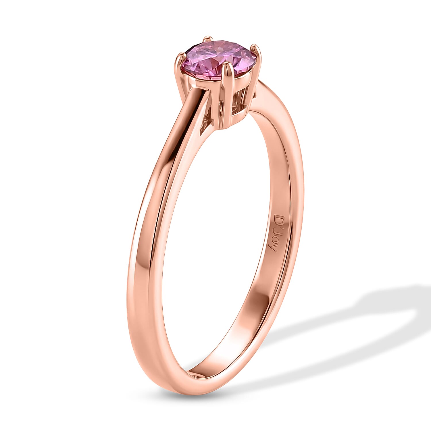 D'Joy - Pink Moissanite Solitaire Ring in Rose Gold Plated Sterling Silver