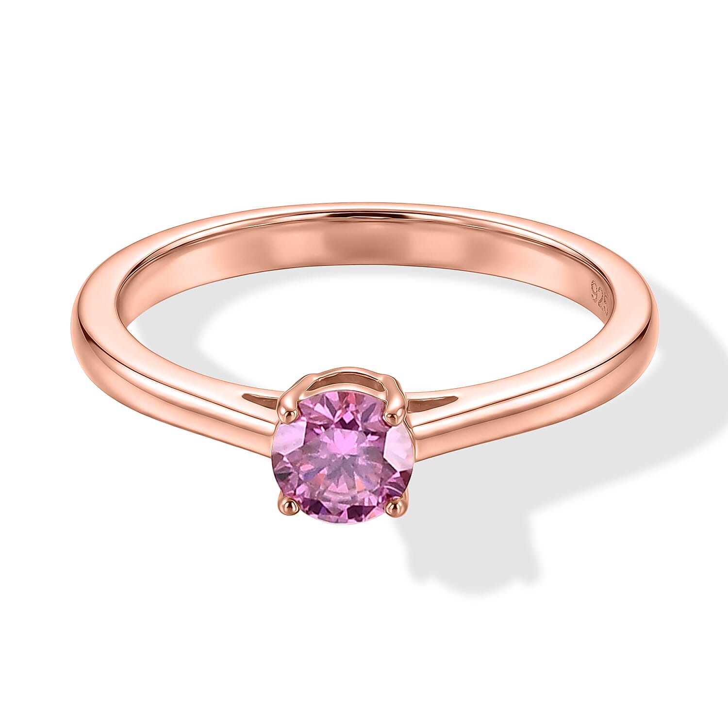 D'Joy - Pink Moissanite Solitaire Ring in Rose Gold Plated Sterling Silver