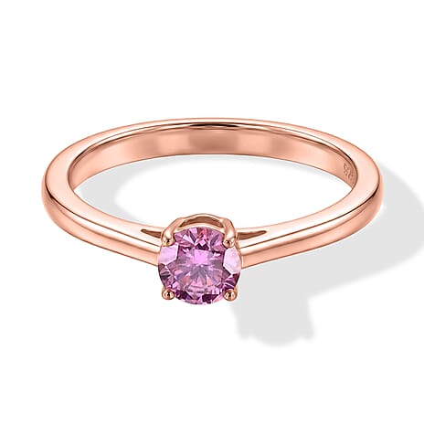 D'Joy - Pink Moissanite Solitaire Ring in Rose Gold Plated Sterling Silver
