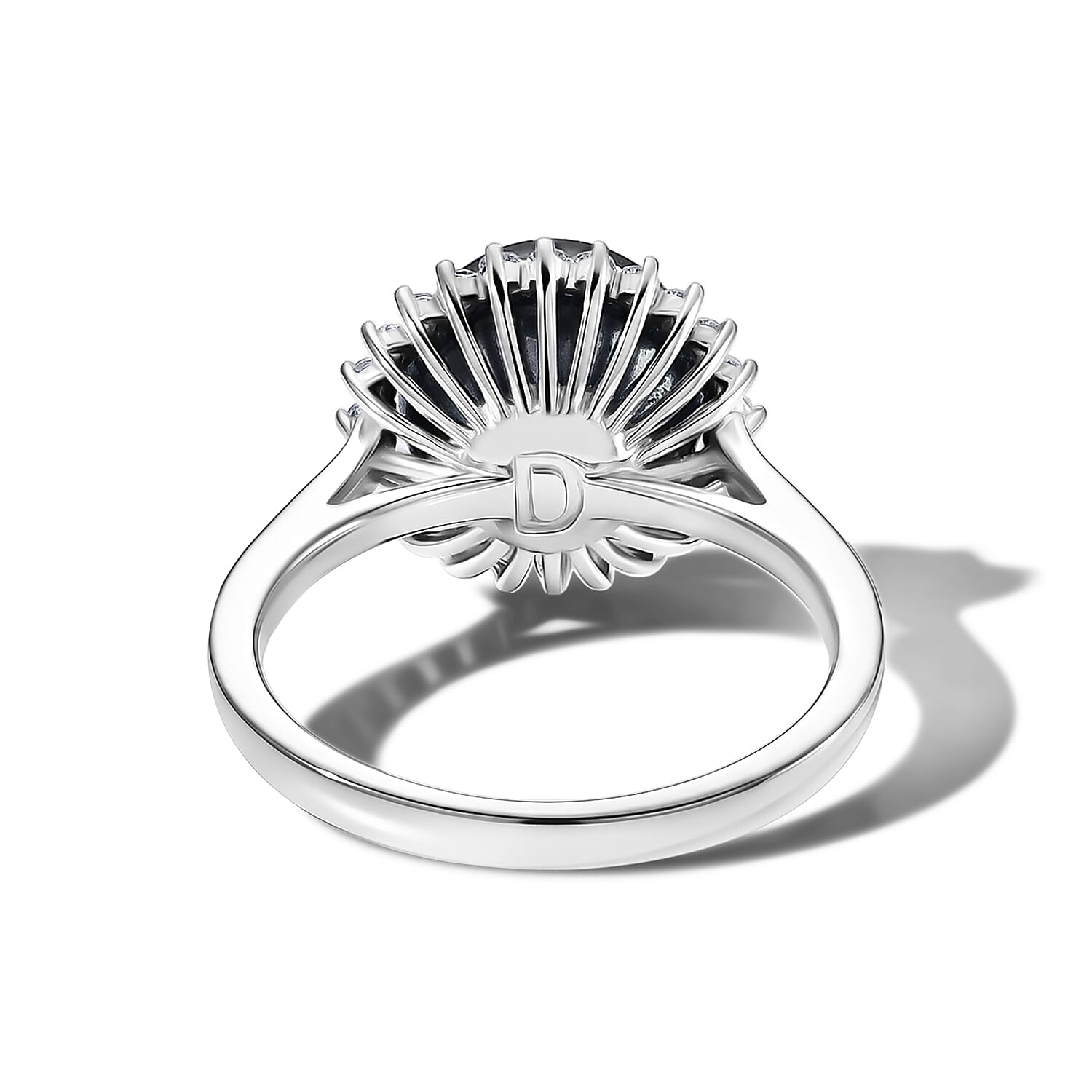 D'Joy - Tahitian Pearl (10-11mm) & Lab Grown Diamond Halo Ring in Rhodium Overlay Sterling Silver 8.10 Ct.