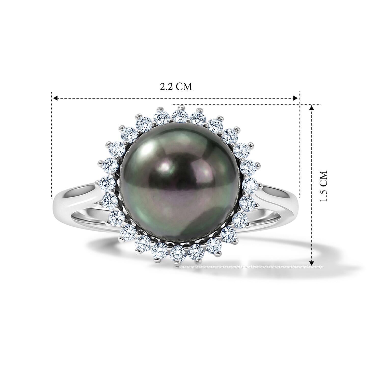 D'Joy - Tahitian Pearl (10-11mm) & Lab Grown Diamond Halo Ring in Rhodium Overlay Sterling Silver 8.10 Ct.