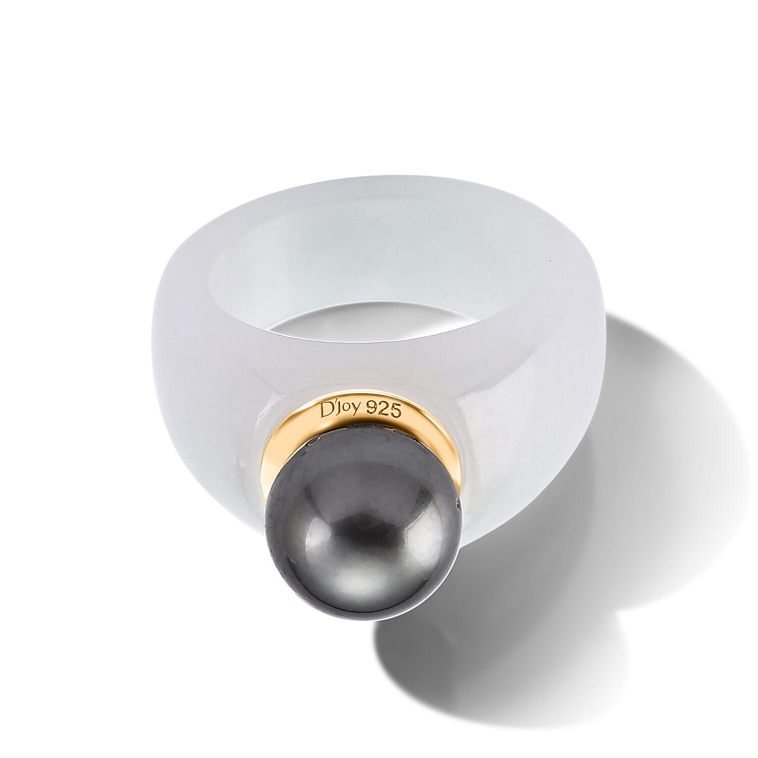 D'Joy - Tahitian Pearl (10-11mm) & Natural White Jade Band Ring in Yellow Gold Plated Sterling Silver 45.80 Ct.