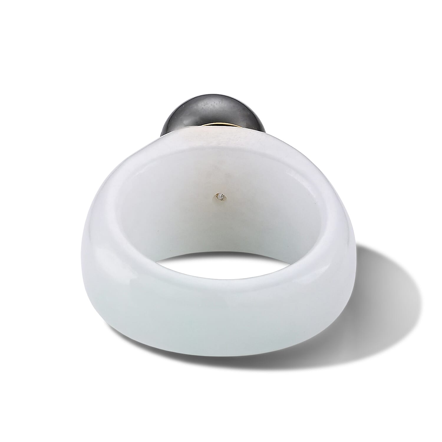 D'Joy - Tahitian Pearl (10-11mm) & Natural White Jade Band Ring in Yellow Gold Plated Sterling Silver 45.80 Ct.