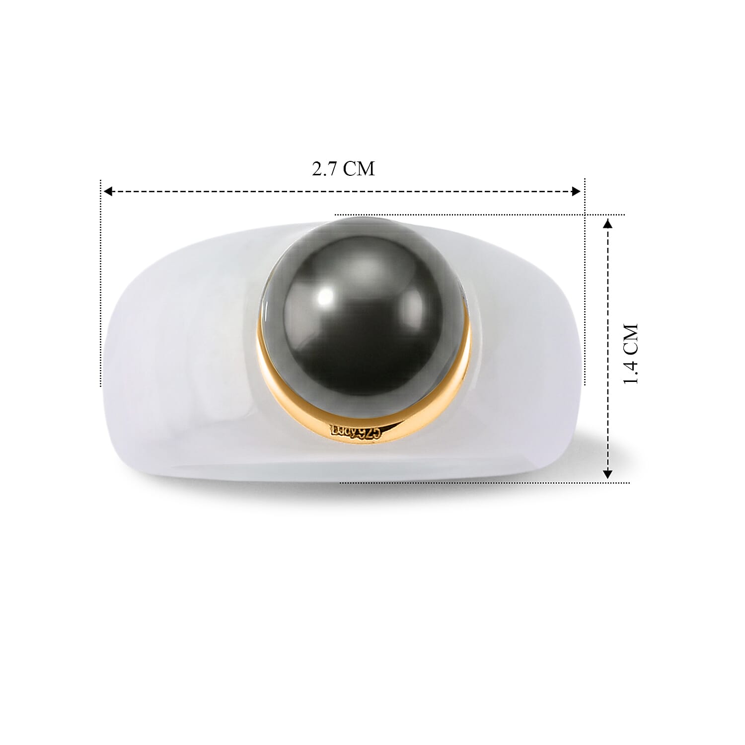 D'Joy - Tahitian Pearl (10-11mm) & Natural White Jade Band Ring in Yellow Gold Plated Sterling Silver 45.80 Ct.