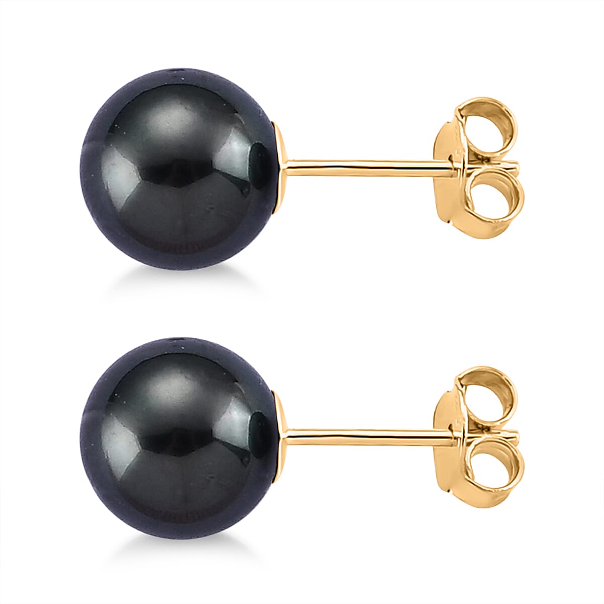 D'Joy - Tahitian Pearl (8-9mm) Stud Ball Earring with Push Back in Yellow Gold Plated Sterling Silver 8.00 Ct.