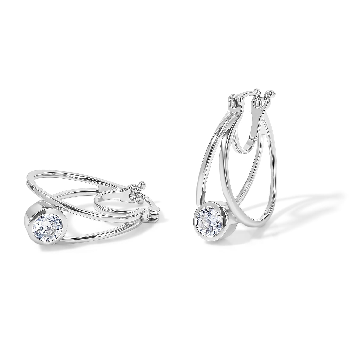 Royal Bali Collection - D'Joy Moissanite Hoop Earring with Clasp Back in Platinum Overlay Sterling Silver 1.60 Ct.
