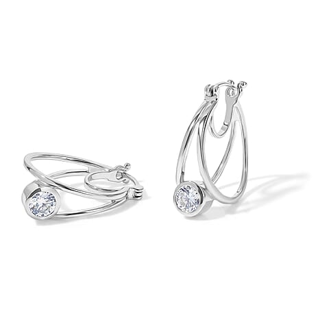 Royal Bali Collection - D'Joy Moissanite Hoop Earring with Clasp Back in Platinum Overlay Sterling Silver 1.60 Ct.