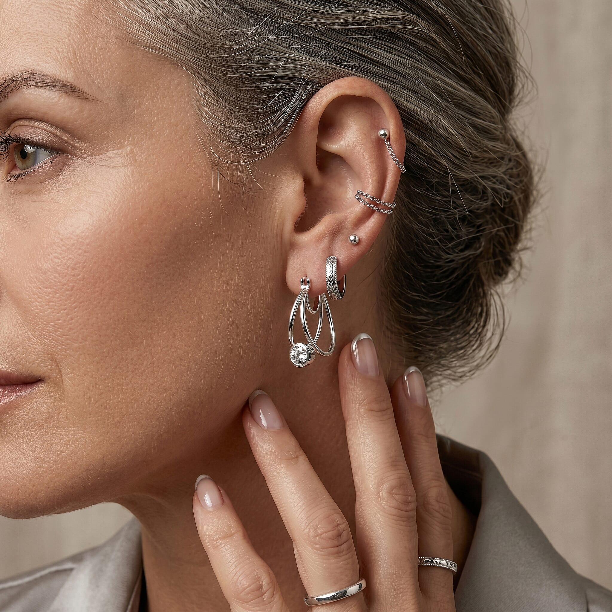 Royal Bali Collection - D'Joy Moissanite Hoop Earring with Clasp Back in Platinum Overlay Sterling Silver 1.60 Ct.
