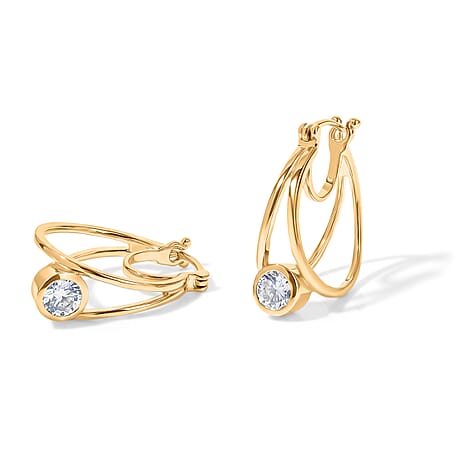 Royal Bali Collection - D'Joy Moissanite Hoop Earring with Clasp Back in Yellow Gold Plated Sterling Silver 1.60 Ct.