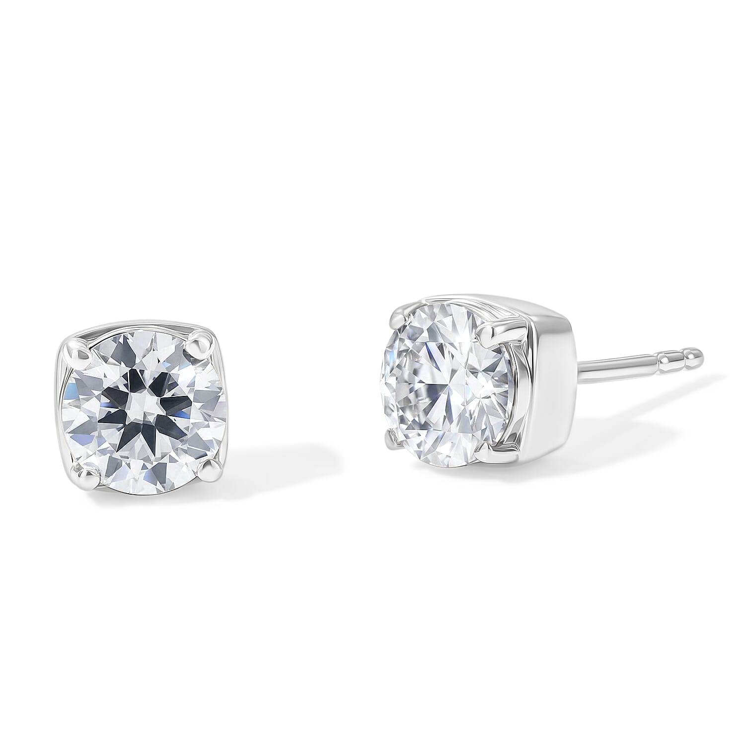 Royal Bali Collection - D'Joy Moissanite Solitaire Stud Push Post Earring in Platinum Overlay Sterling Silver 1.54 Ct.