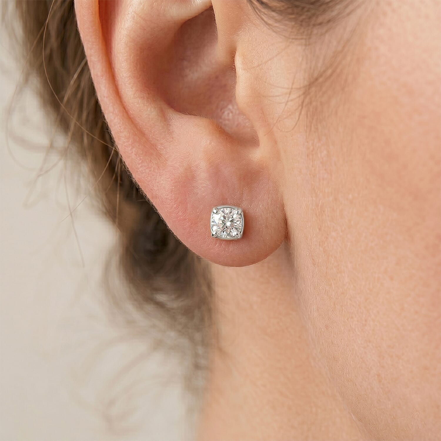 Royal Bali Collection - D'Joy Moissanite Solitaire Stud Push Post Earring in Platinum Overlay Sterling Silver 1.54 Ct.