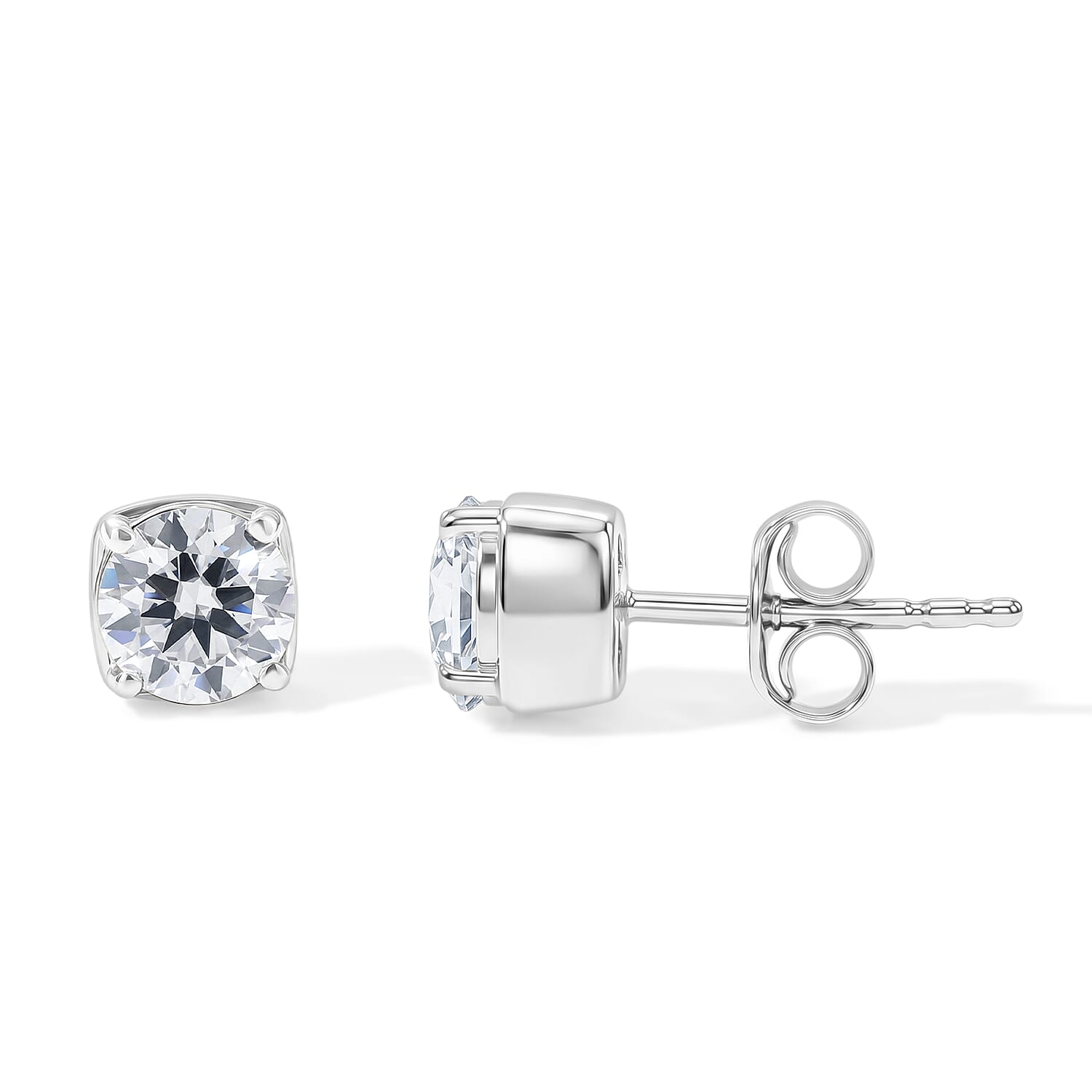 Royal Bali Collection - D'Joy Moissanite Solitaire Stud Push Post Earring in Platinum Overlay Sterling Silver 1.54 Ct.