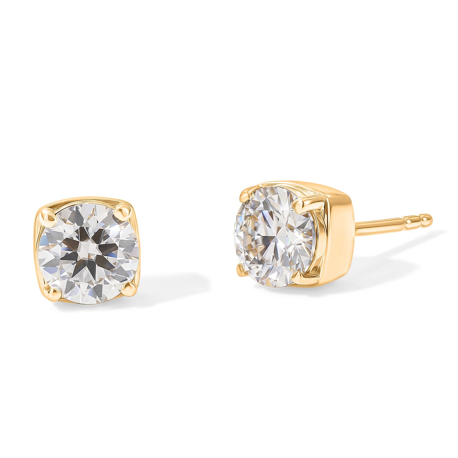 Royal Bali Collection - D'Joy Moissanite Solitaire Stud Push Post Earring in Yellow Gold Plated Sterling Silver 1.54 Ct.