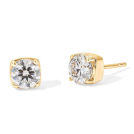 Royal Bali Collection - D'Joy Moissanite Solitaire Stud Push Post Earring in Yellow Gold Plated Sterling Silver 1.54 Ct.