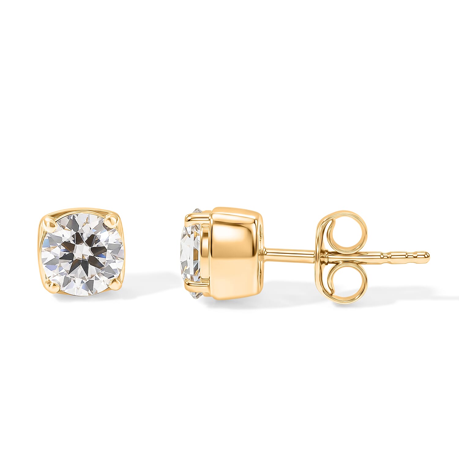 Royal Bali Collection - D'Joy Moissanite Solitaire Stud Push Post Earring in Yellow Gold Plated Sterling Silver 1.54 Ct.