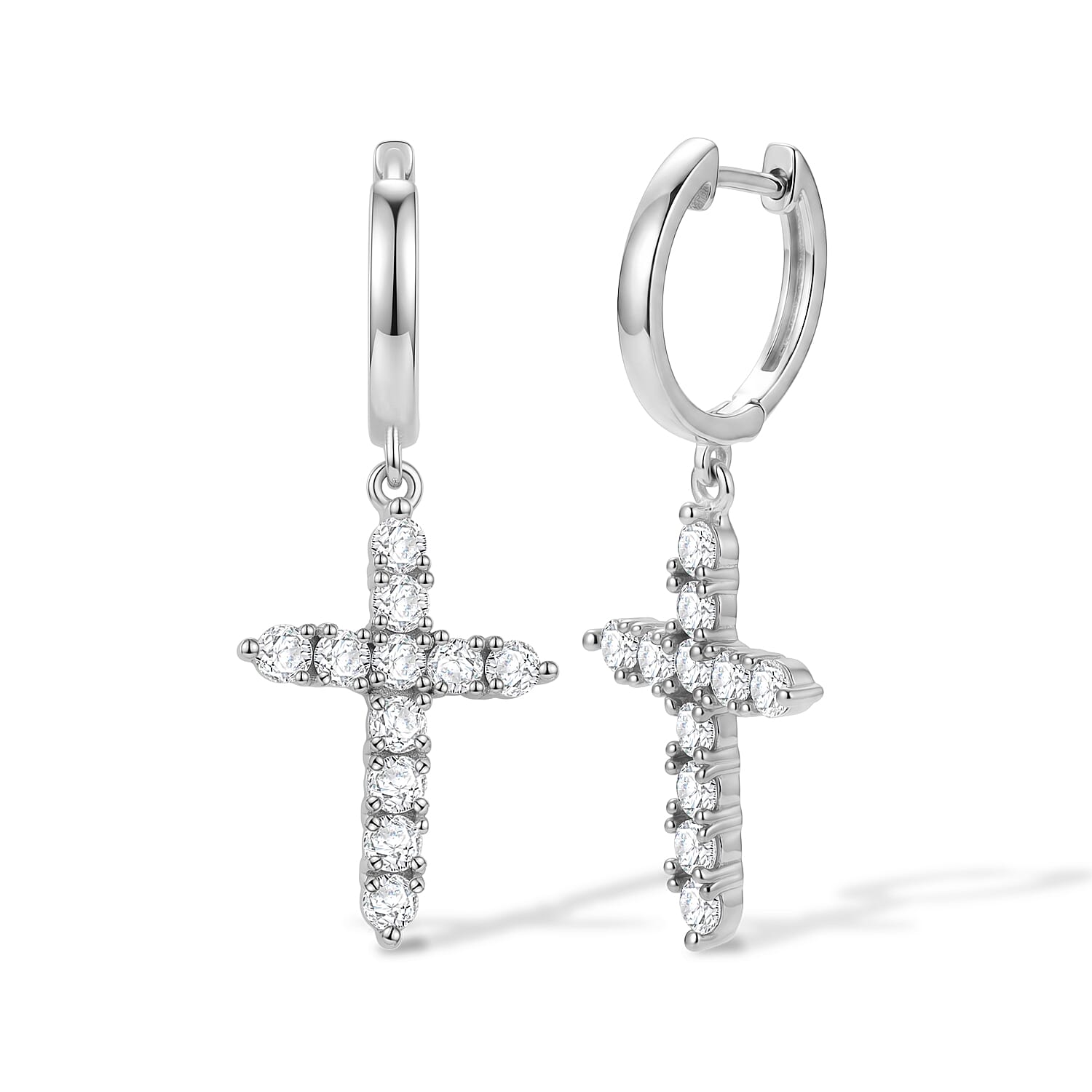Royal Bali Collection - D'Joy Moissanite Cross Hoop Earring in Platinum Overlay Sterling Silver 1.00 Ct.