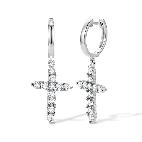 Royal Bali Collection - D'Joy Moissanite Cross Hoop Earring in Platinum Overlay Sterling Silver 1.00 Ct.