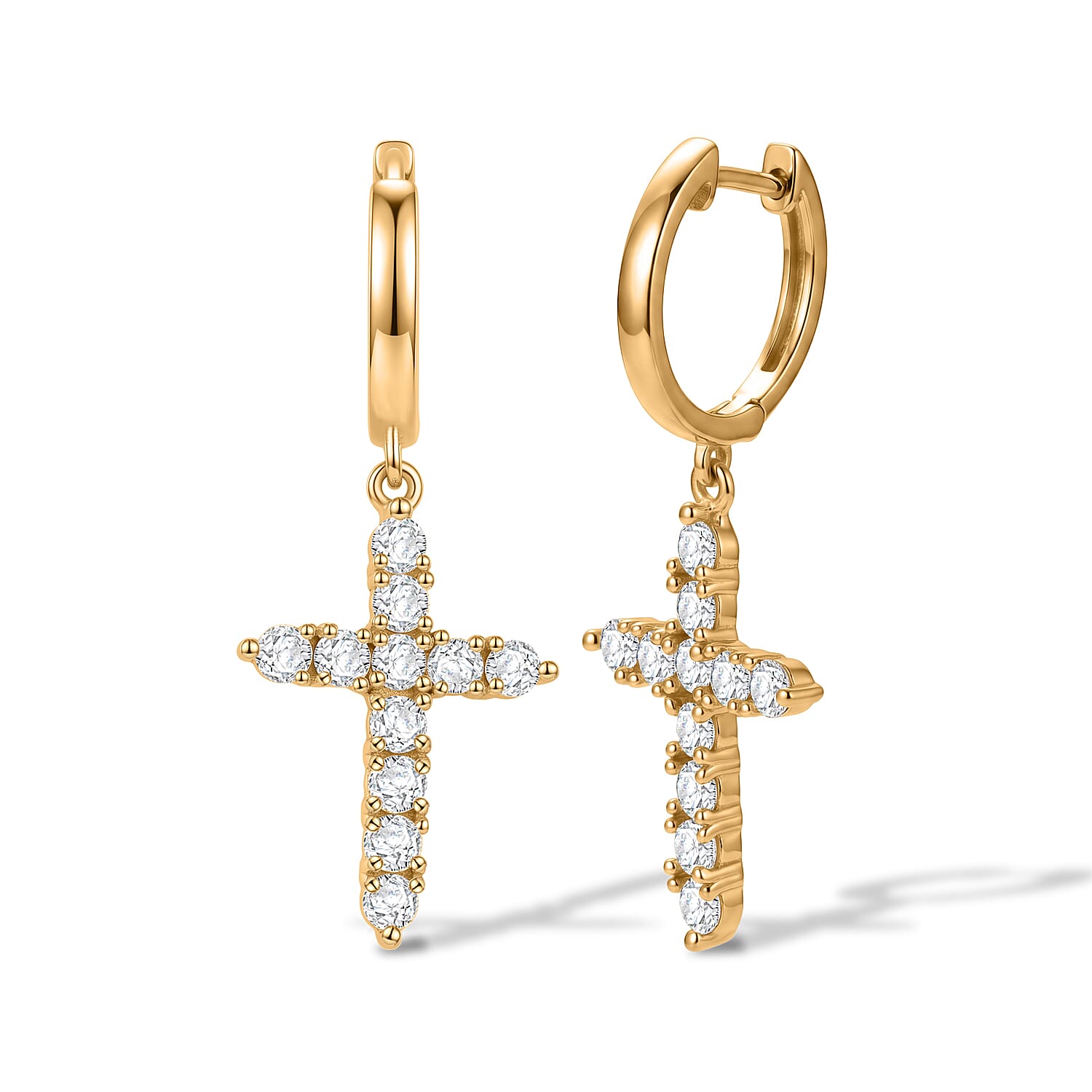 Royal Bali Collection - D'Joy Moissanite Cross Hoop Earring in Yellow Gold Plated Sterling Silver 1.00 Ct.