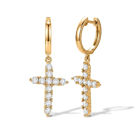 Royal Bali Collection - D'Joy Moissanite Cross Hoop Earring in Yellow Gold Plated Sterling Silver 1.00 Ct.
