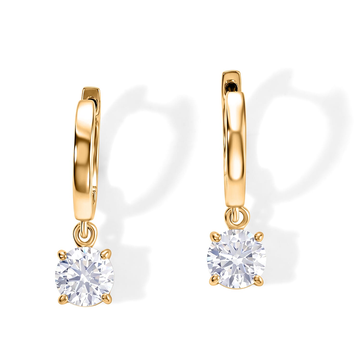 Royal Bali Collection - D'Joy Moissanite Hoop Earring in Yellow Gold Plated Sterling Silver 1.60 Ct.
