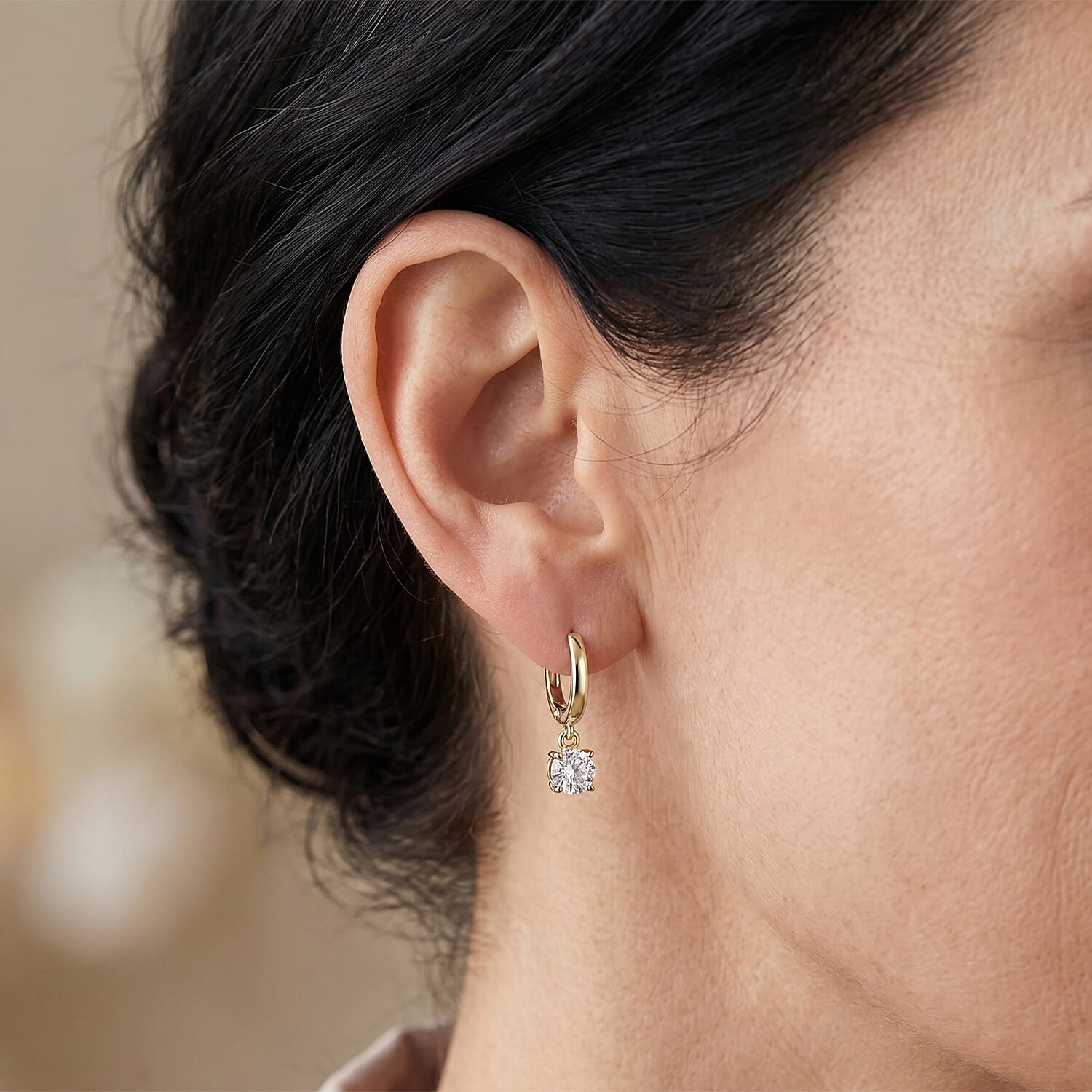 Royal Bali Collection - D'Joy Moissanite Hoop Earring in Yellow Gold Plated Sterling Silver 1.60 Ct.