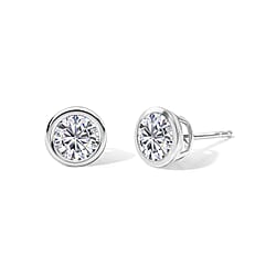 D'Joy Moissanite Solitaire Stud Push Post Earring in 18K YG PlatingSterling Silver  1.938  Ct.