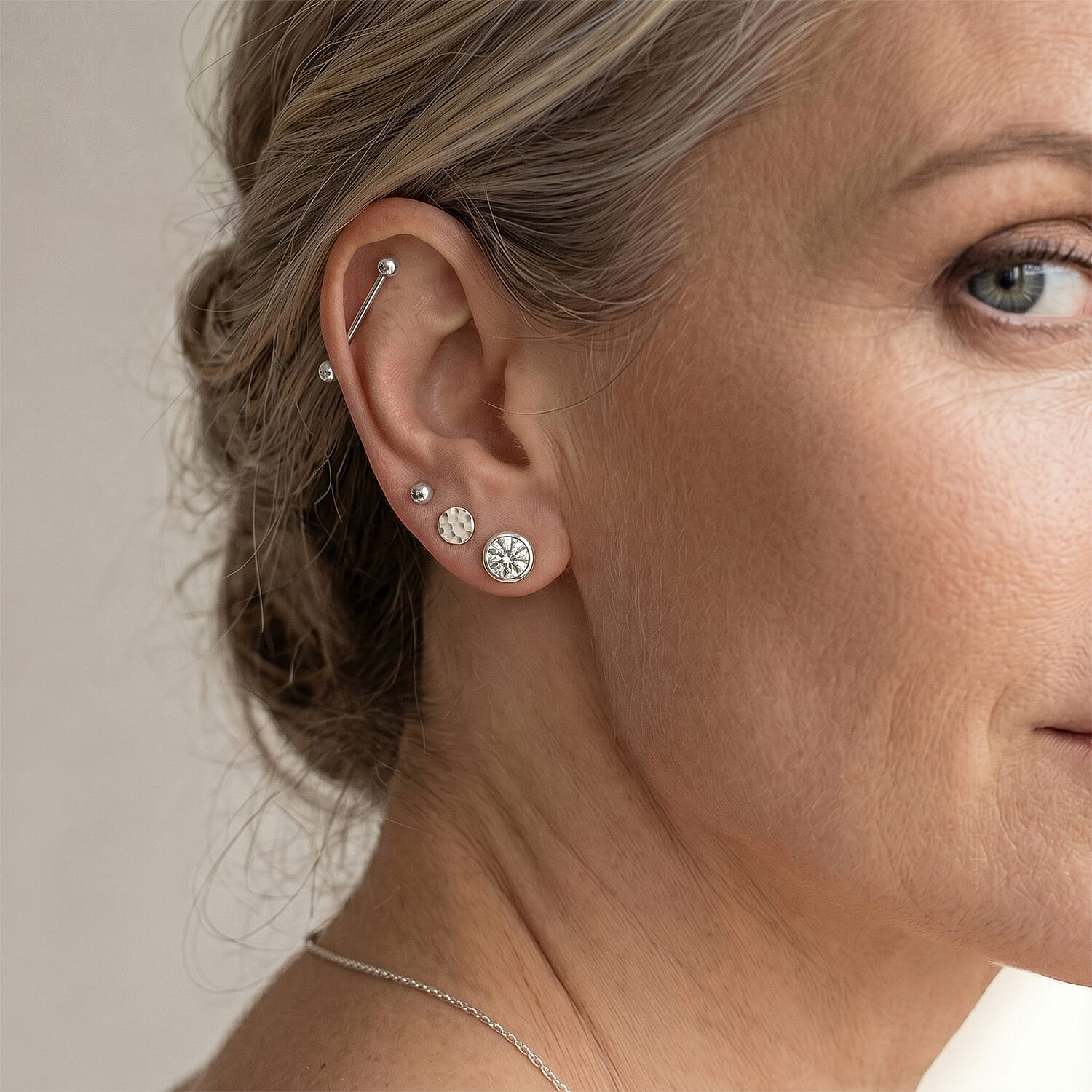 D'Joy Moissanite Solitaire Stud Push Post Earring in Platinum OverlaySterling Silver  1.938  Ct.