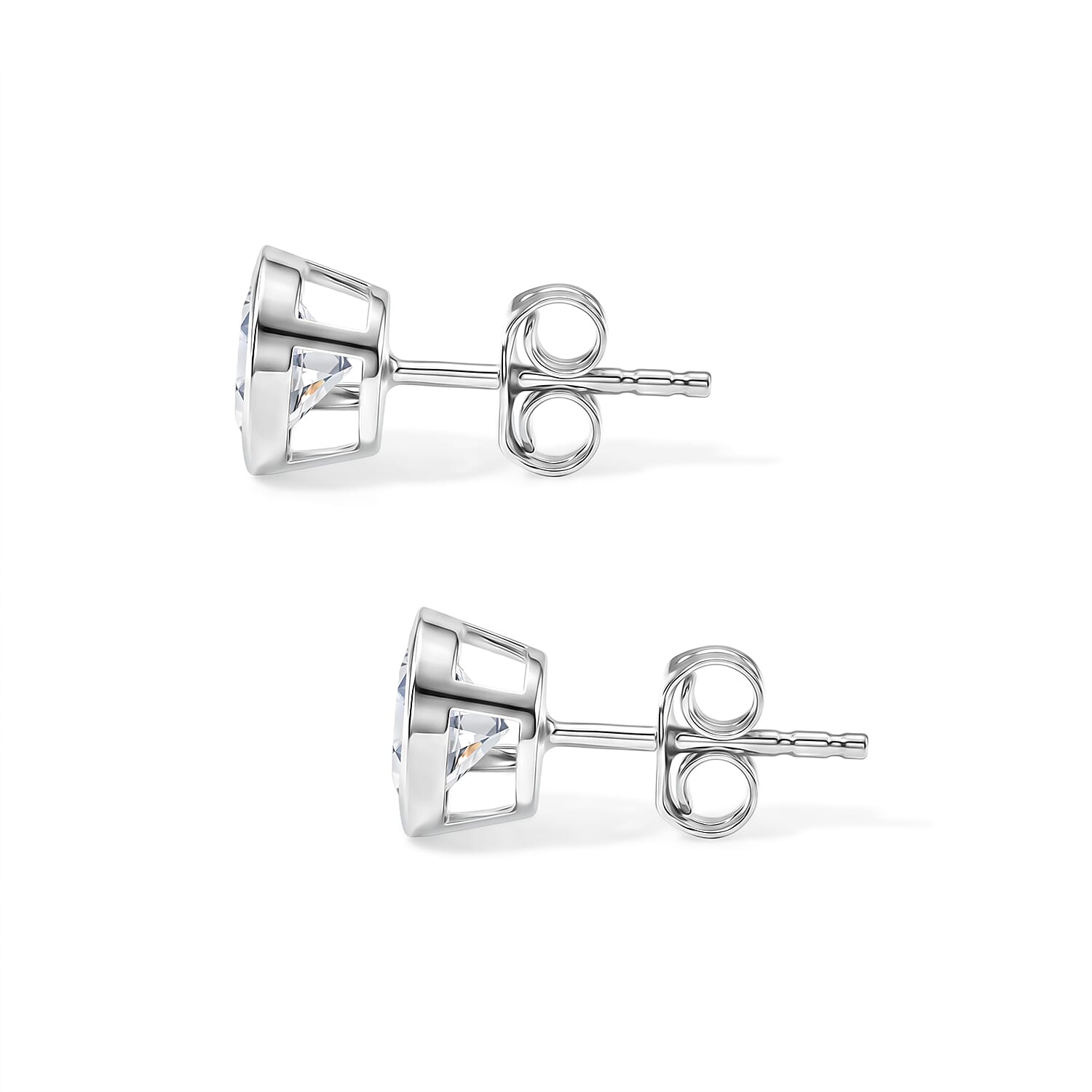 D'Joy Moissanite Solitaire Stud Push Post Earring in Platinum OverlaySterling Silver  1.938  Ct.