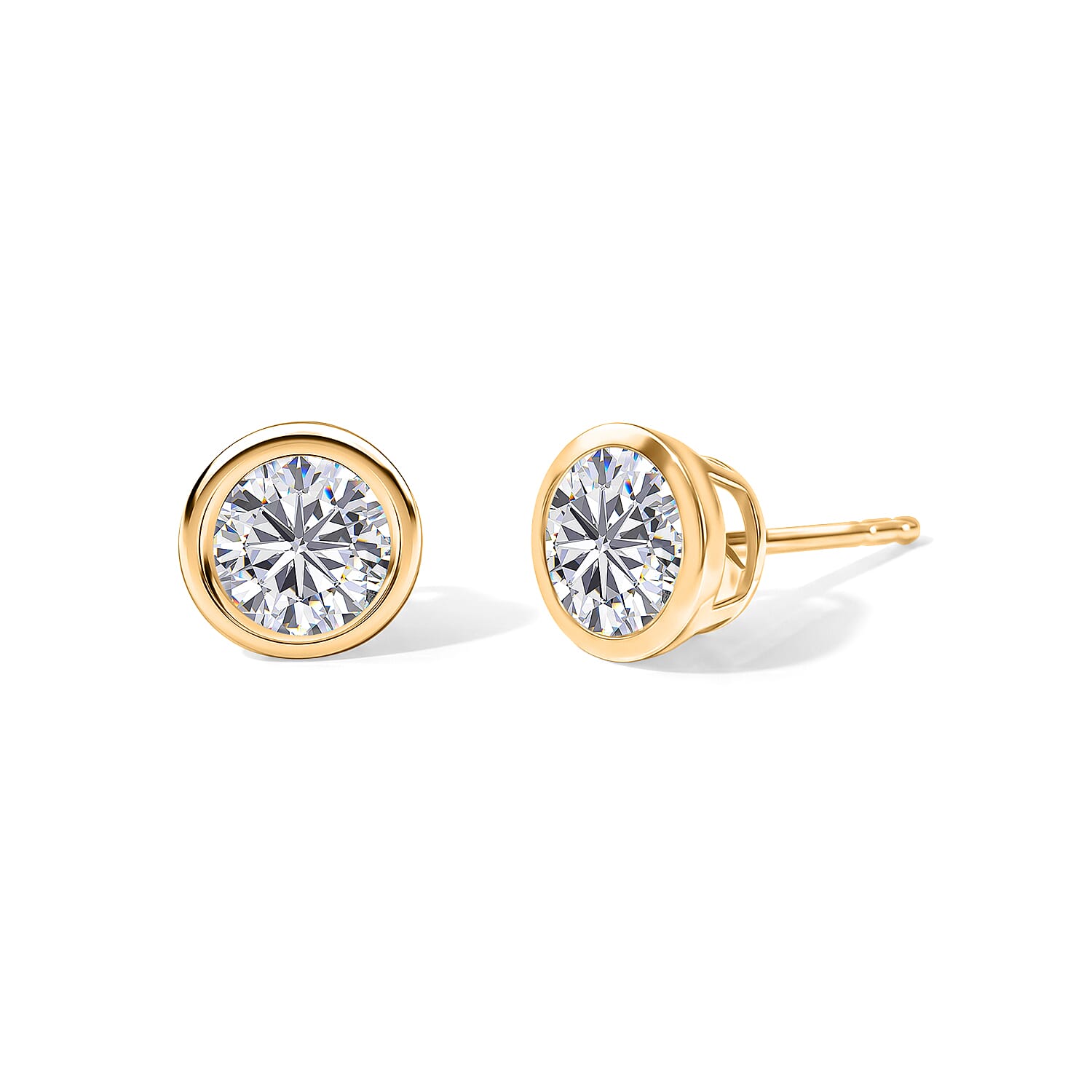D'Joy Moissanite Solitaire Stud Push Post Earring in 18K YG PlatingSterling Silver  1.938  Ct.