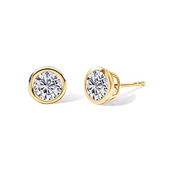D'Joy Moissanite Solitaire Stud Push Post Earring in 18K YG PlatingSterling Silver  1.938  Ct.