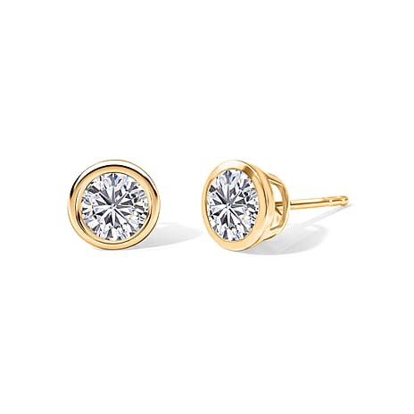D'Joy Moissanite Solitaire Stud Push Post Earring in 18K YG PlatingSterling Silver  1.938  Ct.