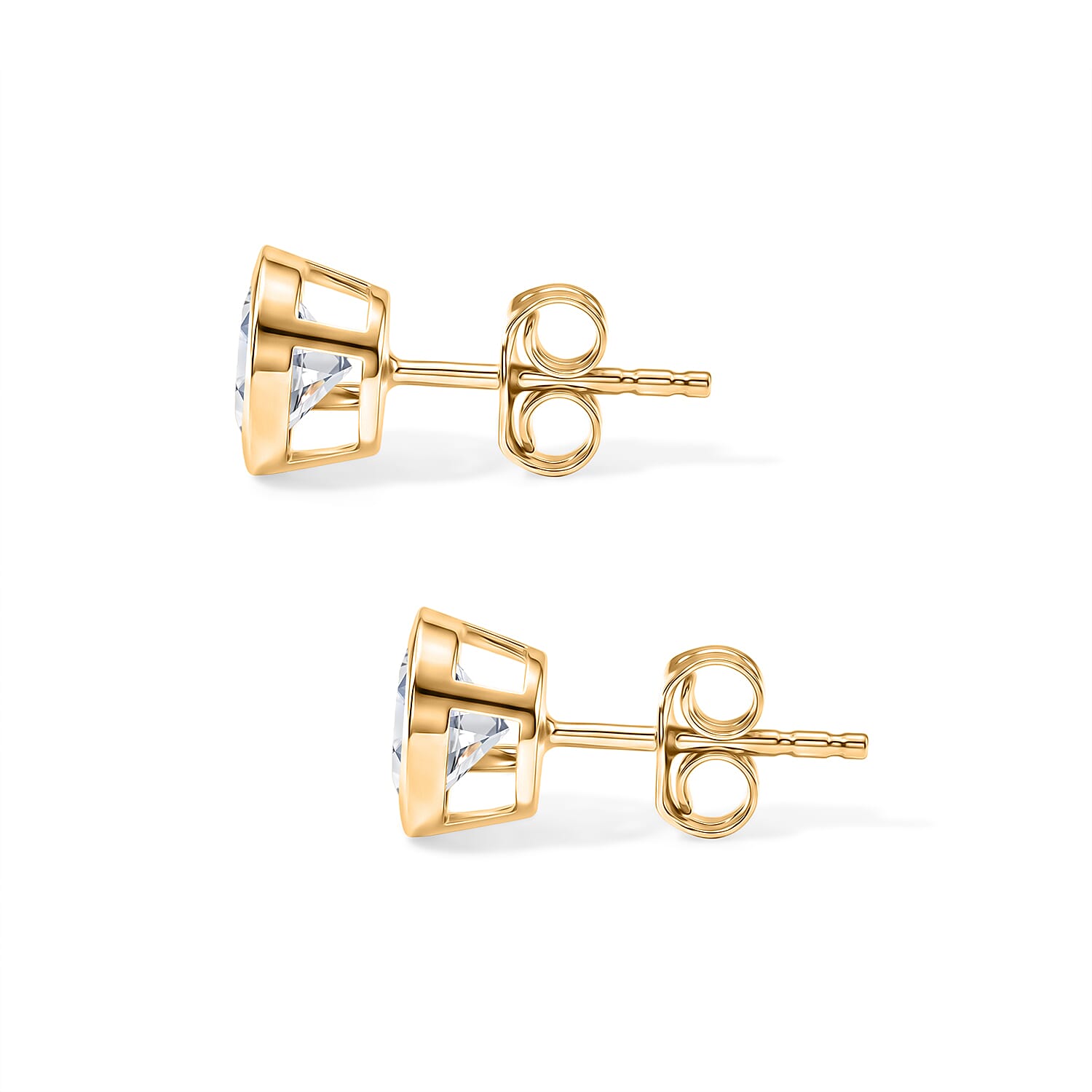 D'Joy Moissanite Solitaire Stud Push Post Earring in 18K YG PlatingSterling Silver  1.938  Ct.