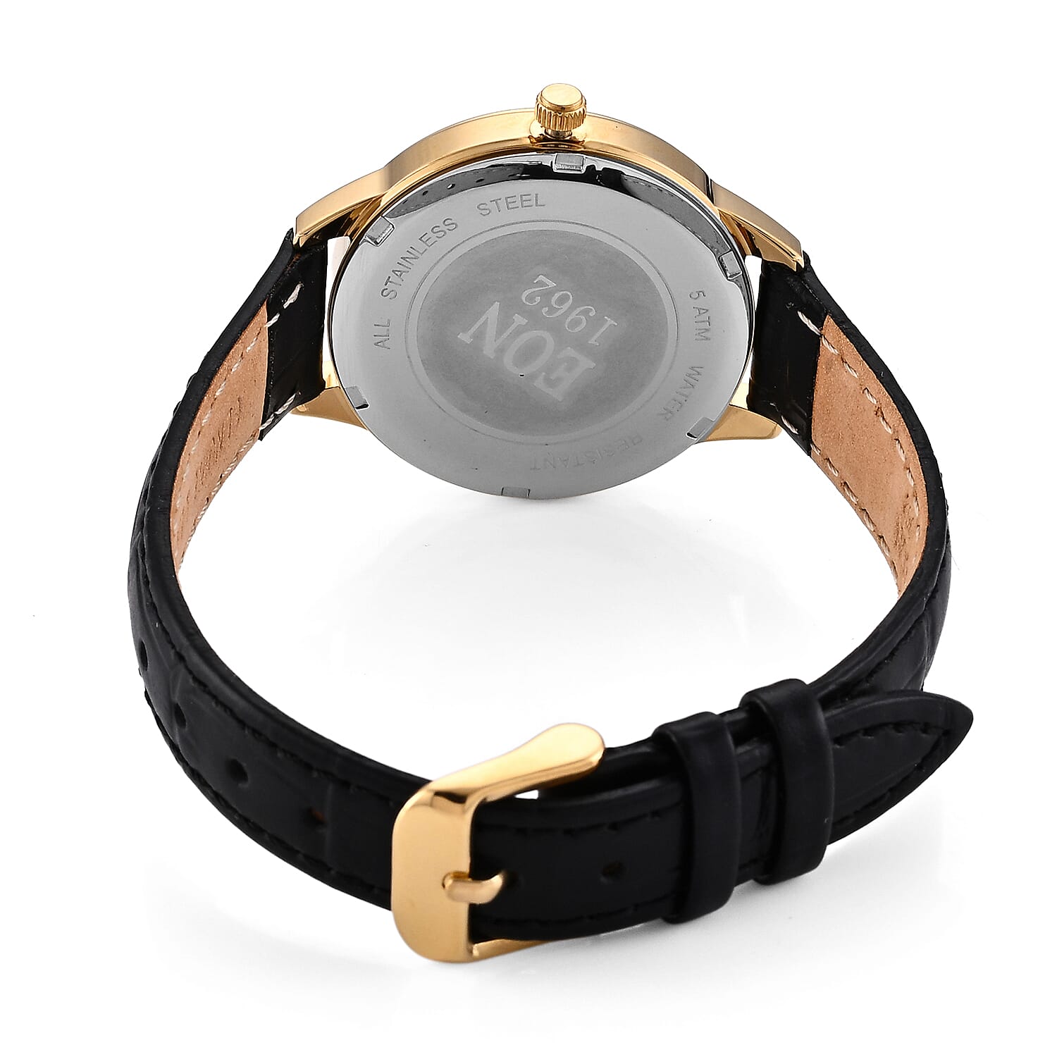 EON 1962 Dragon & Phoenix Ronda 775 Swiss Movement 5ATM WR White 24K Gold Coin Dial & IPG 316 Stainless Steel Case Womens Watch with Black Genuine Leather Strap
