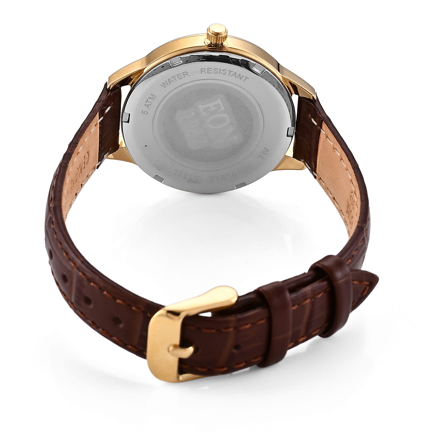 EON 1962 Dragon & Phoenix Ronda 775 Swiss Movement 5ATM WR White 24K Gold Coin Dial & IPG 316 Stainless Steel Case Womens Watch with Brown Genuine Leather Strap