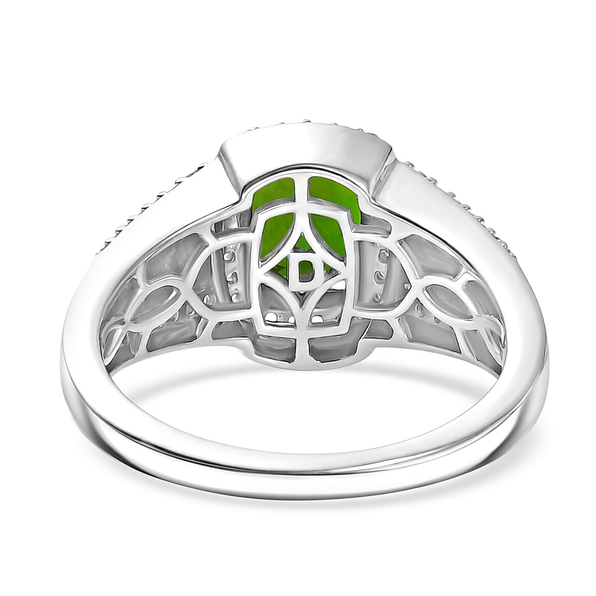 D'Joy - Natural Chrome Diopside & White Zircon Halo Ring in Rhodium Overlay Sterling Silver 2.67 Ct.