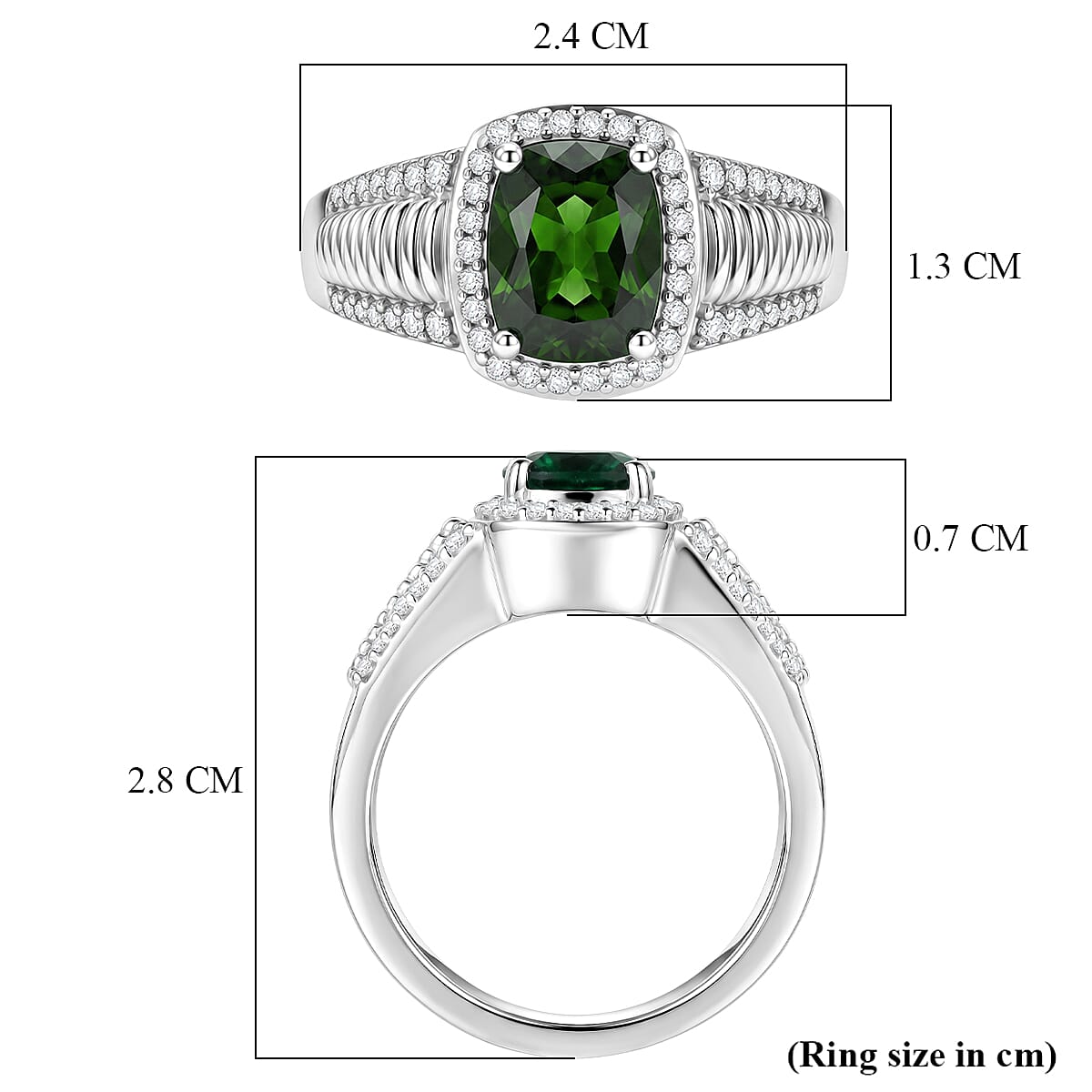 D'Joy - Natural Chrome Diopside & White Zircon Halo Ring in Rhodium Overlay Sterling Silver 2.67 Ct.