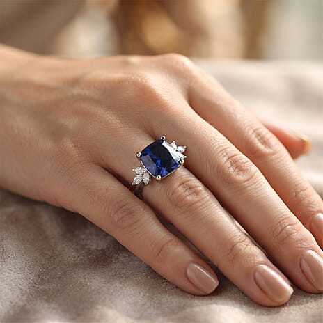 D'Joy - Ceylon Color Quartz & Moissanite Ring in Rhodium Overlay Sterling Silver 6.65 Ct.