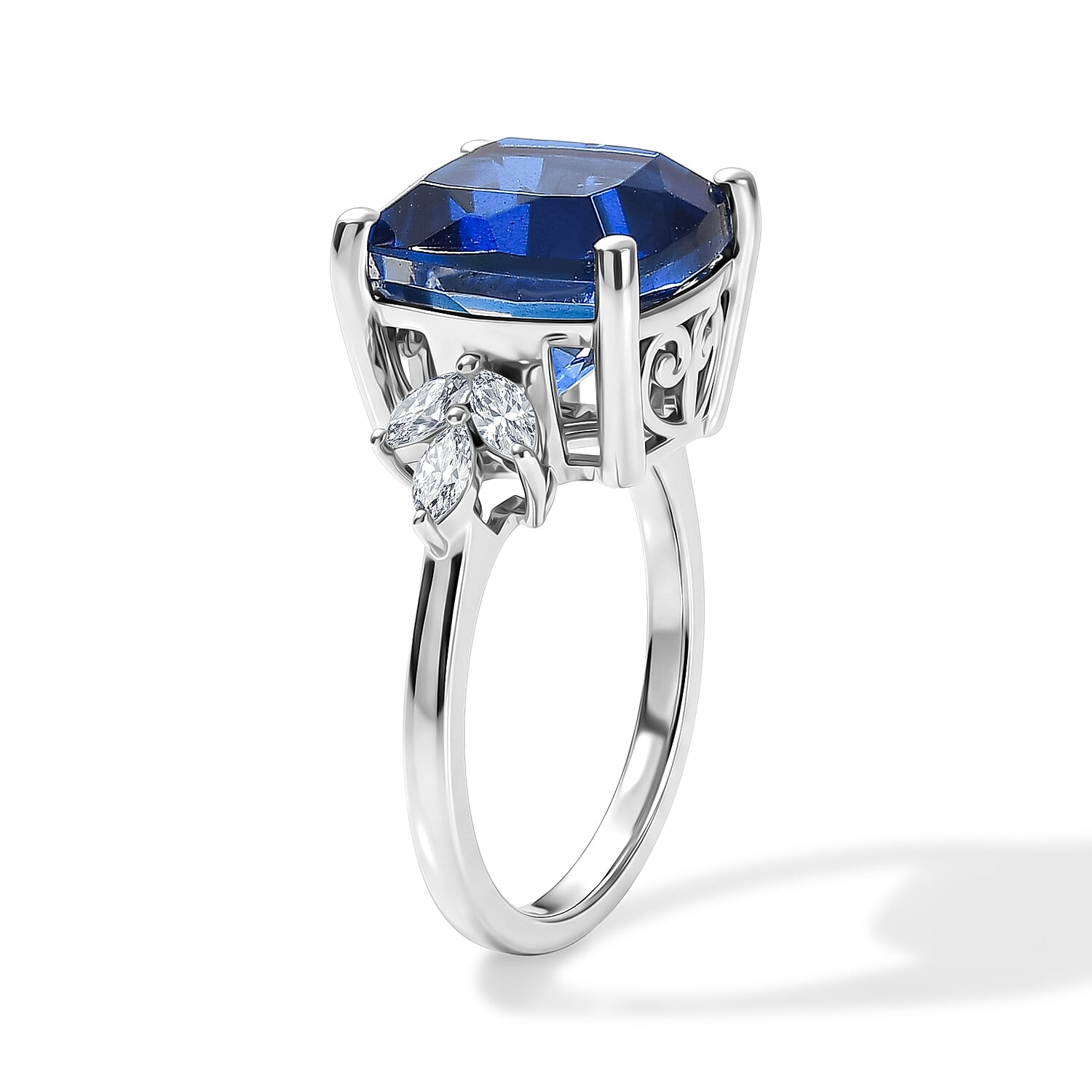 D'Joy - Ceylon Color Quartz & Moissanite Ring in Rhodium Overlay Sterling Silver 6.65 Ct.