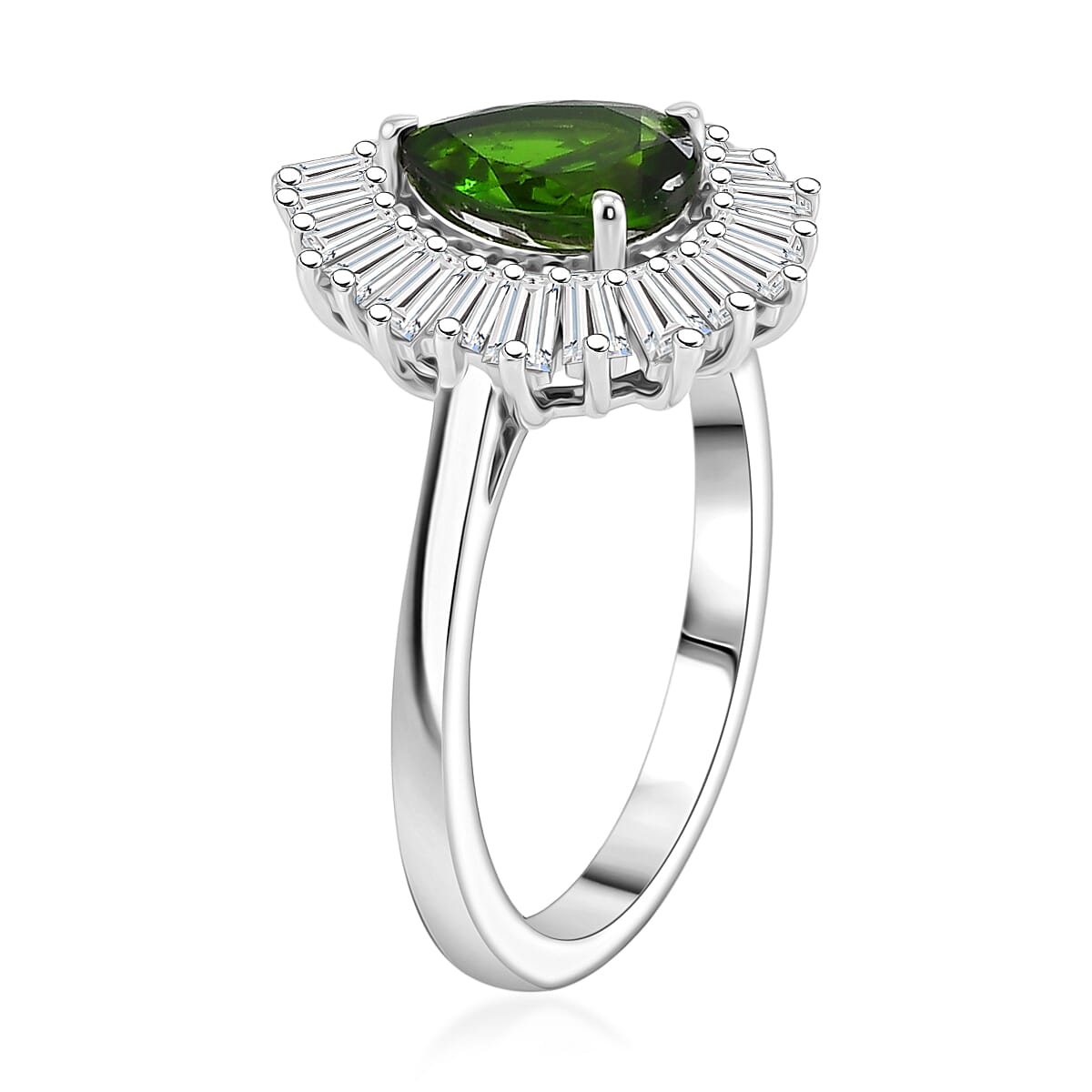 D'Joy - Natural Chrome Diopside & Moissanite Halo Ring in Rhodium Overlay Sterling Silver 1.74 Ct.