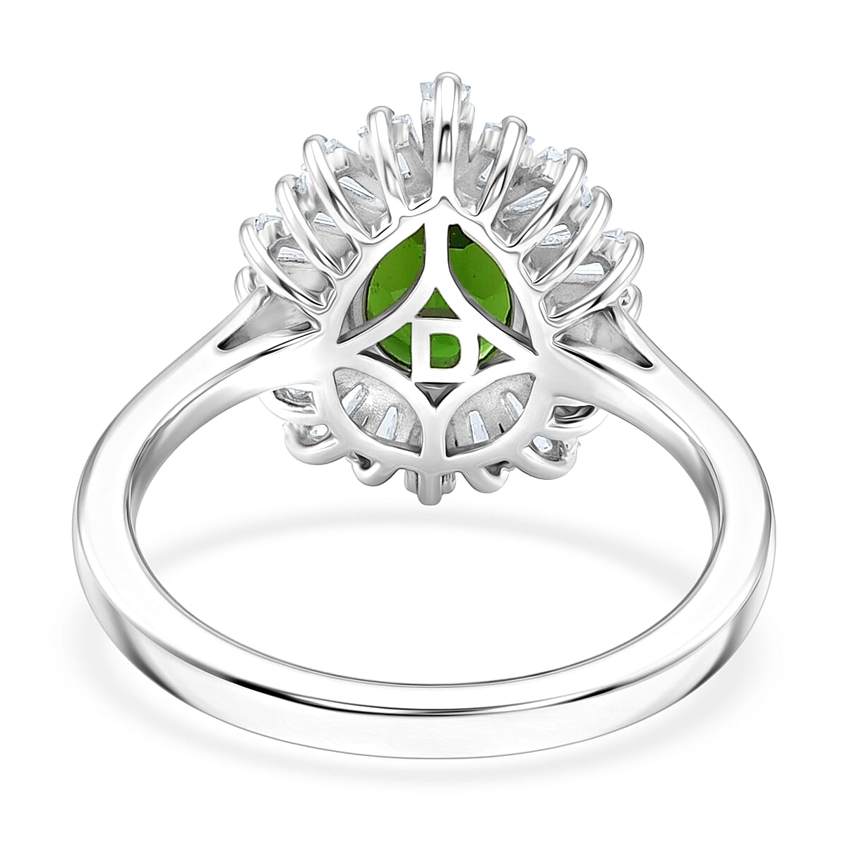 D'Joy - Natural Chrome Diopside & Moissanite Halo Ring in Rhodium Overlay Sterling Silver 1.74 Ct.
