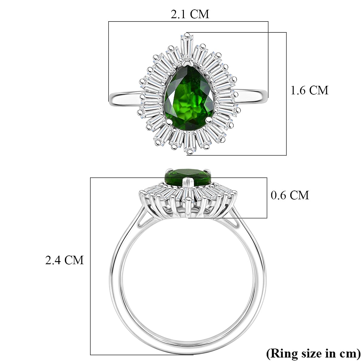 D'Joy - Natural Chrome Diopside & Moissanite Halo Ring in Rhodium Overlay Sterling Silver 1.74 Ct.
