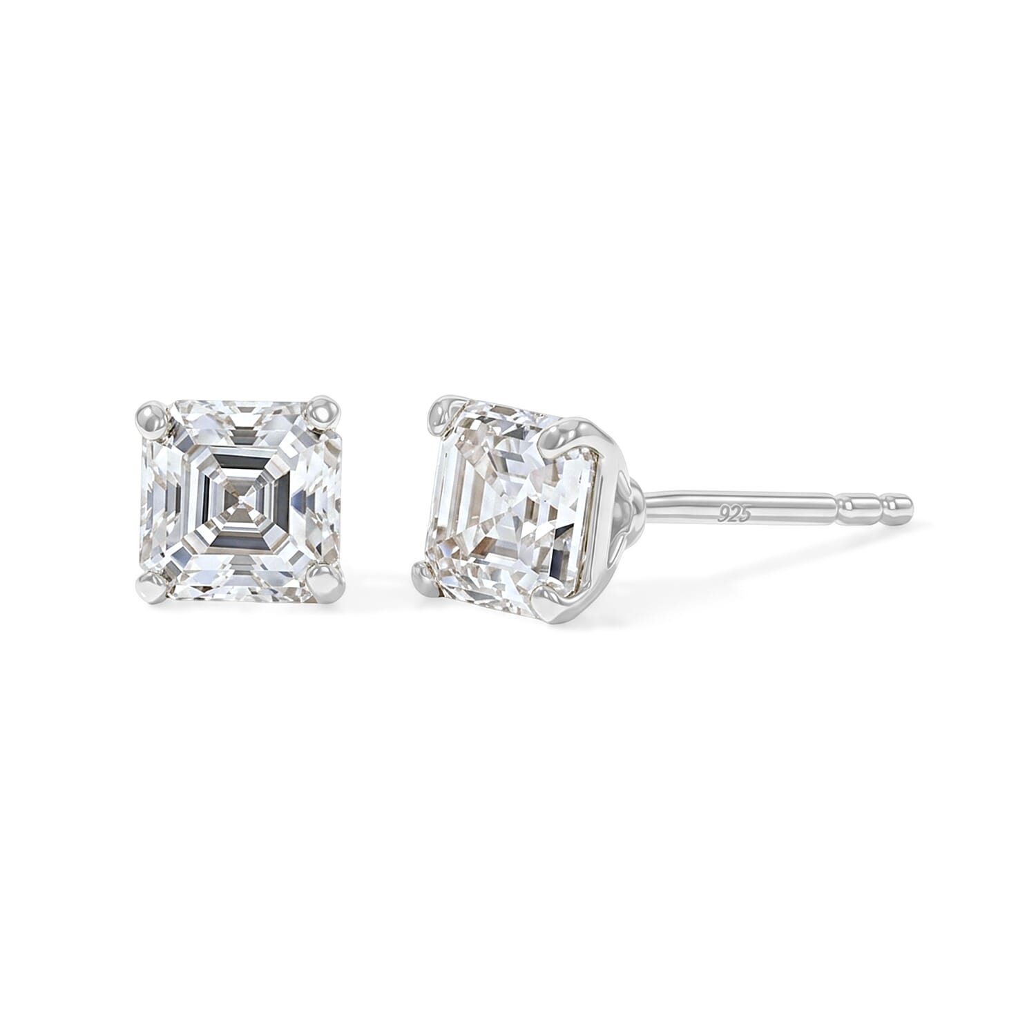 Moissanite Solitaire Stud Push Post Earring in Platinum OverlaySterling Silver  1.772  Ct.