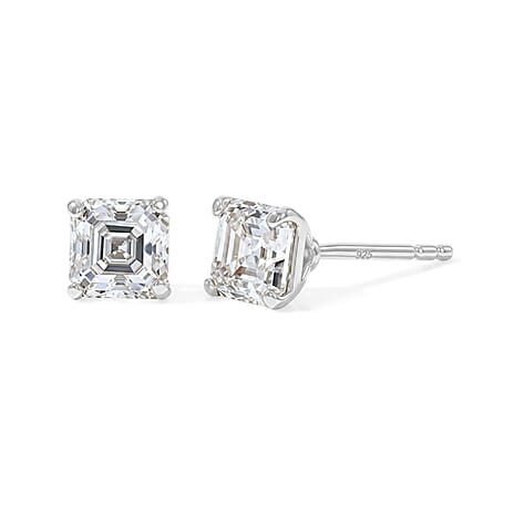 Moissanite Solitaire Stud Push Post Earring in Platinum OverlaySterling Silver  1.772  Ct.