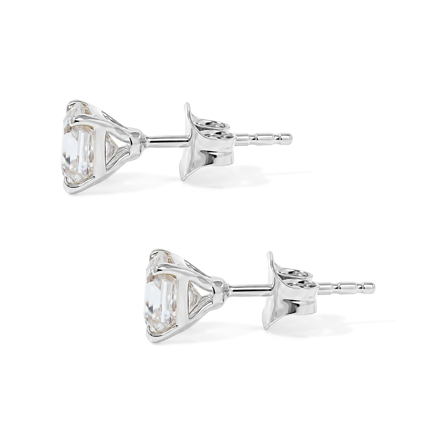 Moissanite Solitaire Stud Push Post Earring in Platinum OverlaySterling Silver  1.772  Ct.
