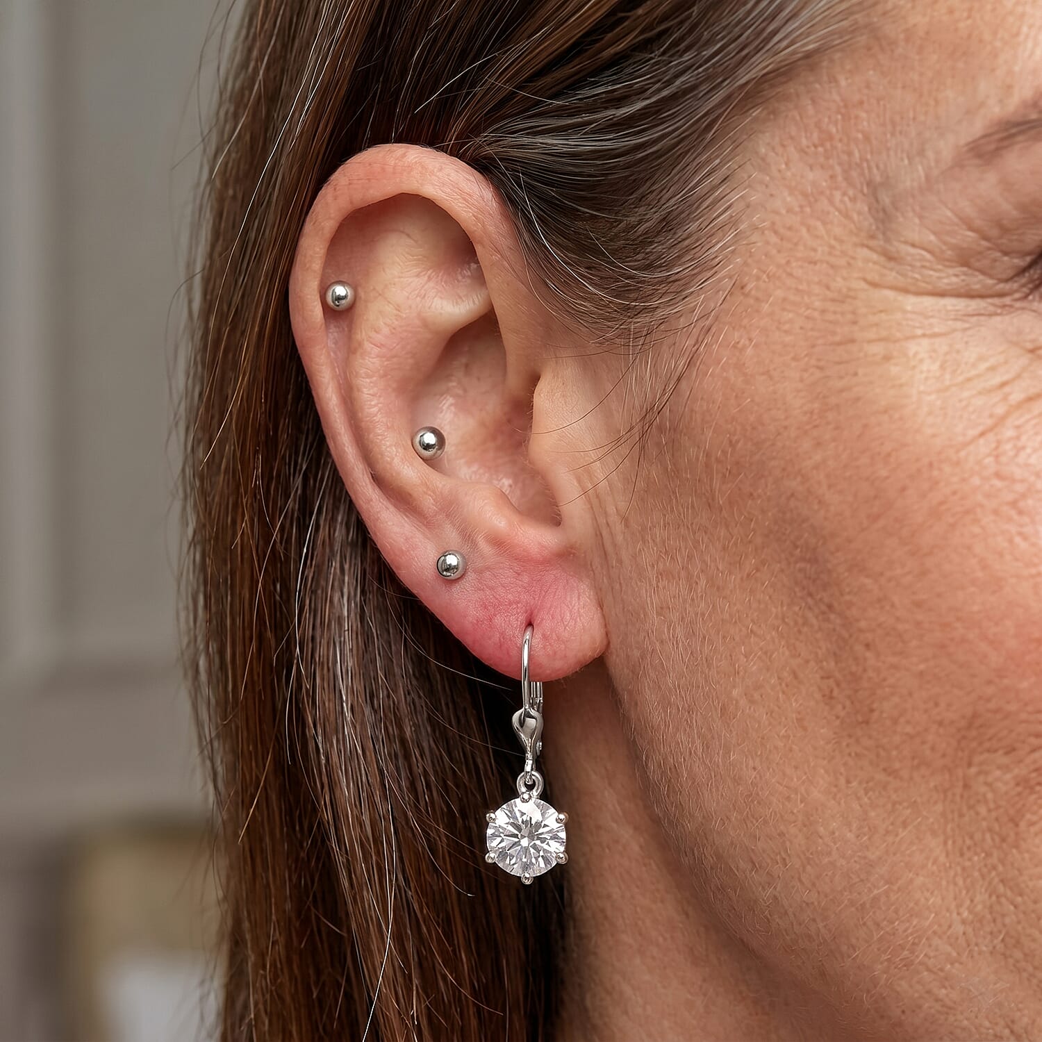 Moissanite Earring in Platinum OverlaySterling Silver  3.594  Ct.