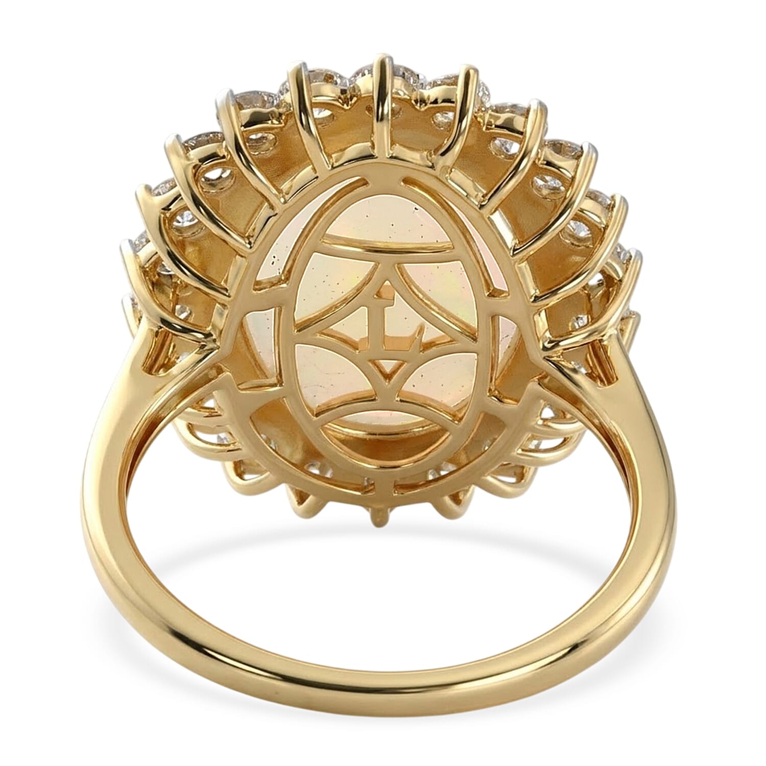 Luxuriant - Ethiopian Opal (5.00 cts ) & Lab Grown Diamond (SI-G-H, 1.36 Cts) Halo Ring in 18K Vermeil Yellow Gold Plated Sterling Silver 6.35 Ct.